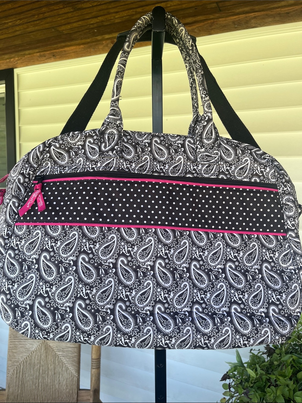 Pampered Chef Black Paisley Travel Tote with Pink Trim purse carry all